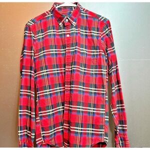 J.Crew Mens Slim Fit Oxford Shirt Red Tartan Plaid Button Down Long Sleeve Small
